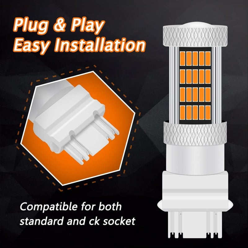 GLOFE High Power 92smd LED Bulbs 3000K Amber Yellow 3157 3156 4157 4057 Front Rear Turn Signal Blinker Marker DRL Daytime Running Light LED Bulb Lamp Replacement for Cars,Trucks, SUVs, Vans - Image 4